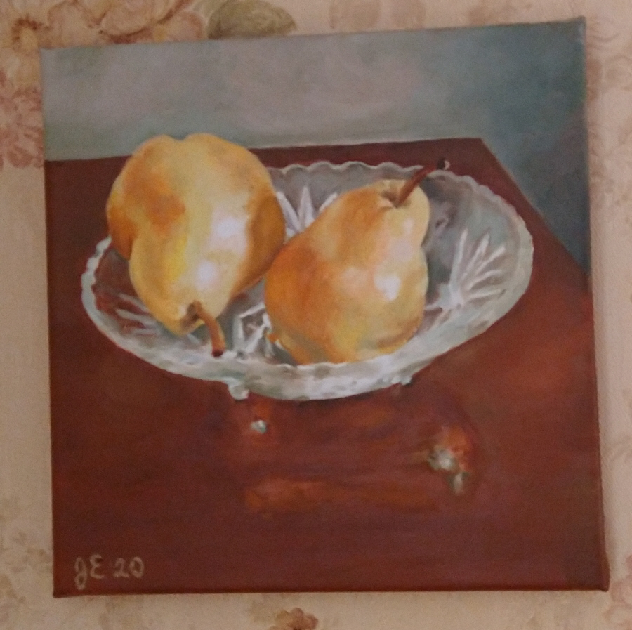 pears in cut glass bowl